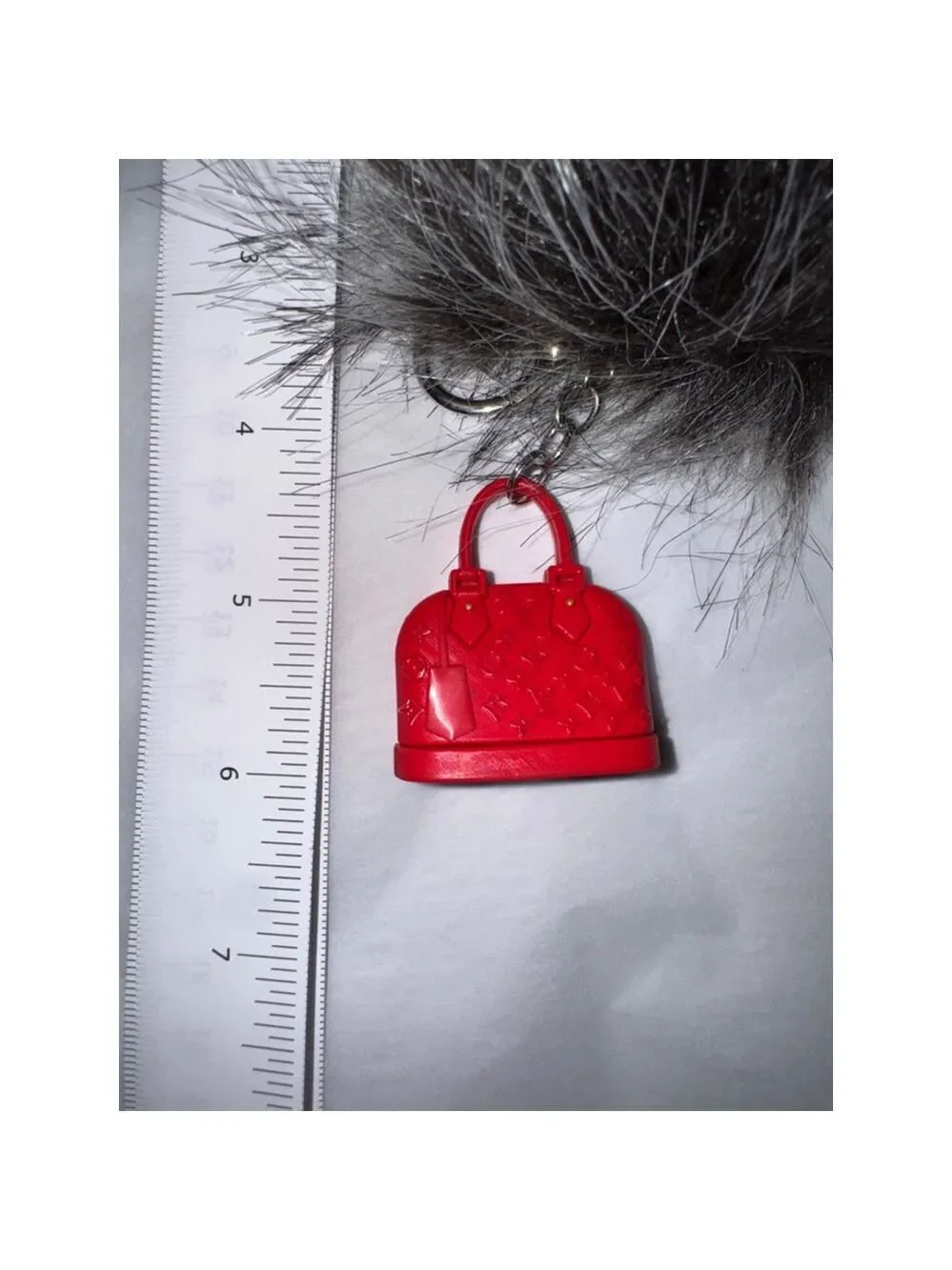 Luxury Inspired Faux Fur Pom Pom Bag Charm Keychain Purse Charm Black Red